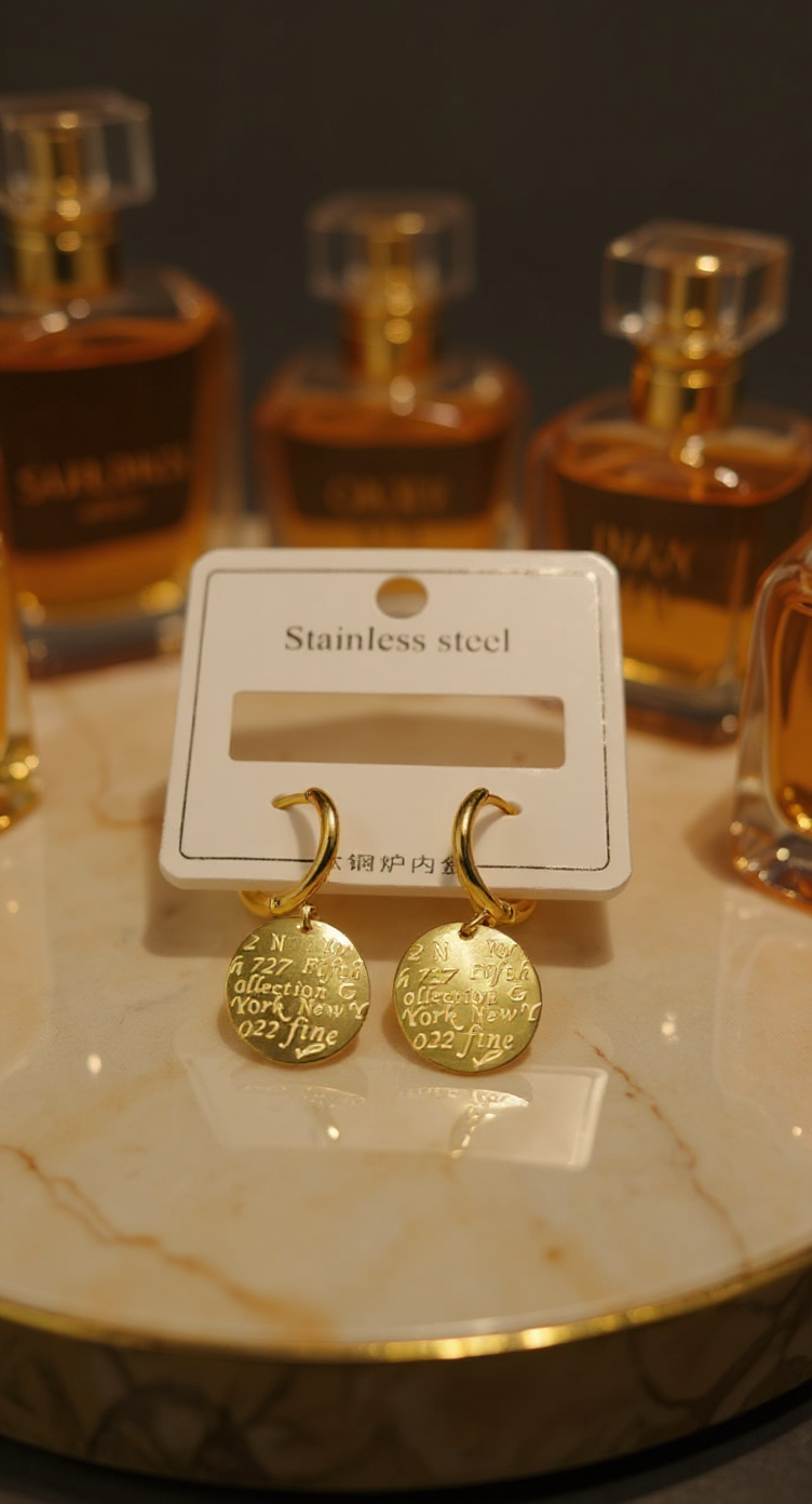Golden Stainless Steel Earrings view 3