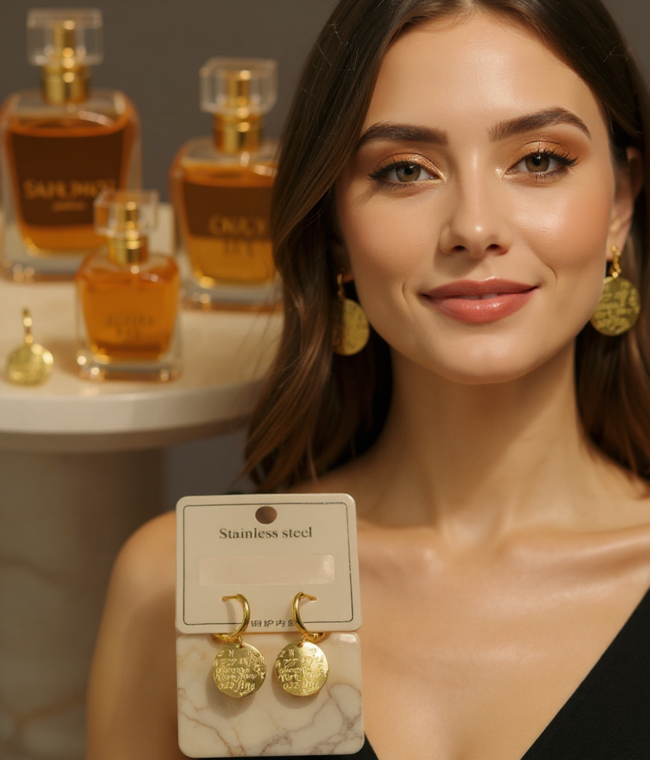 Golden Stainless Steel Earrings view 2