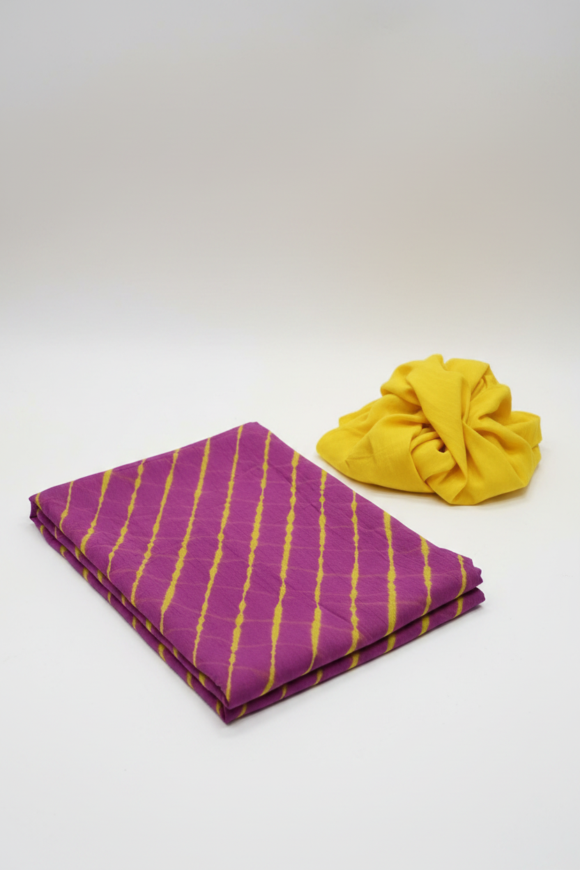 Deep Wine Yellow Lahariya Saree view 2
