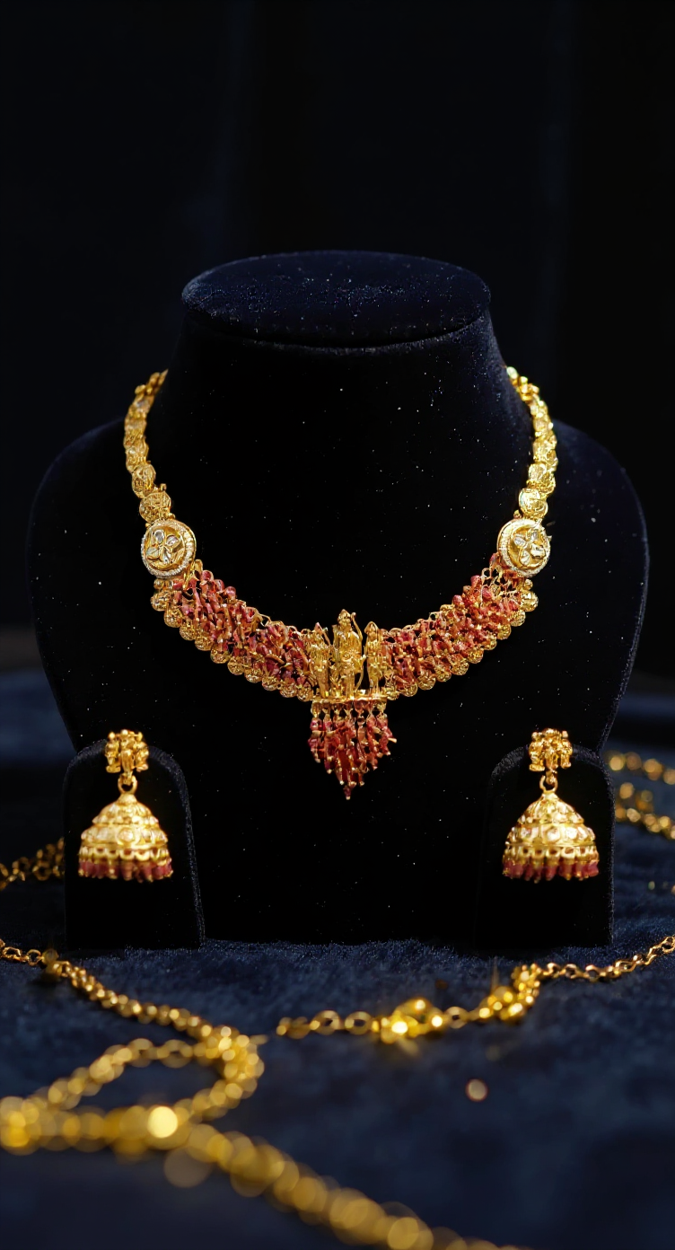 Traditional Temple Necklace Set Ram Darbar view 2