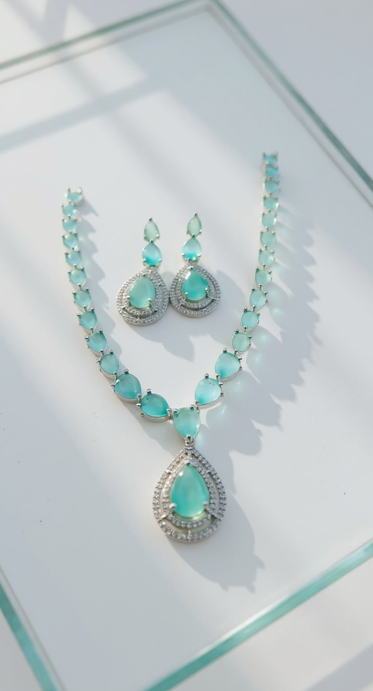 Aqua Stone AD Necklace Set view 2