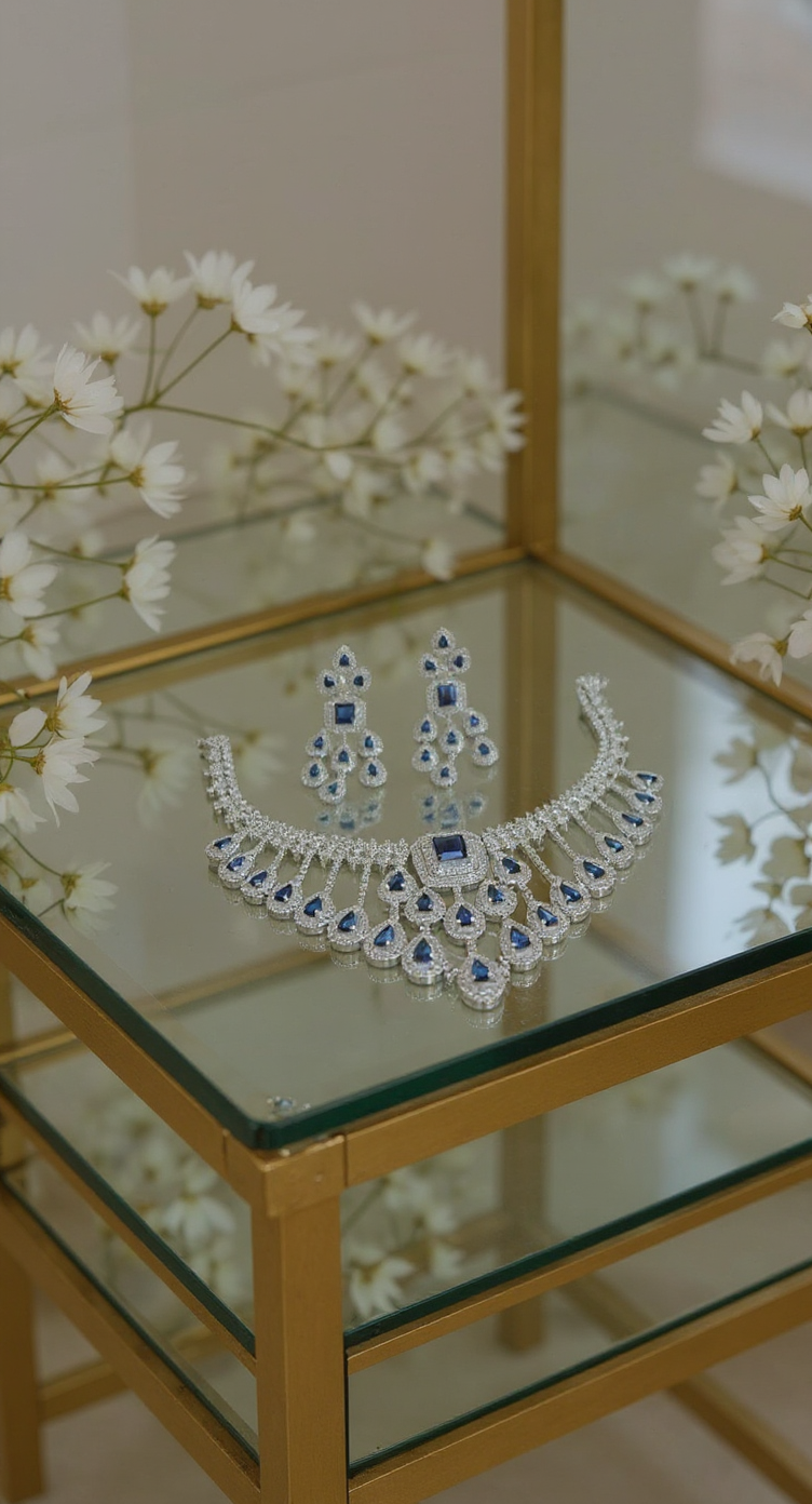 American Diamond Necklace Blue Beautiful Set view 5