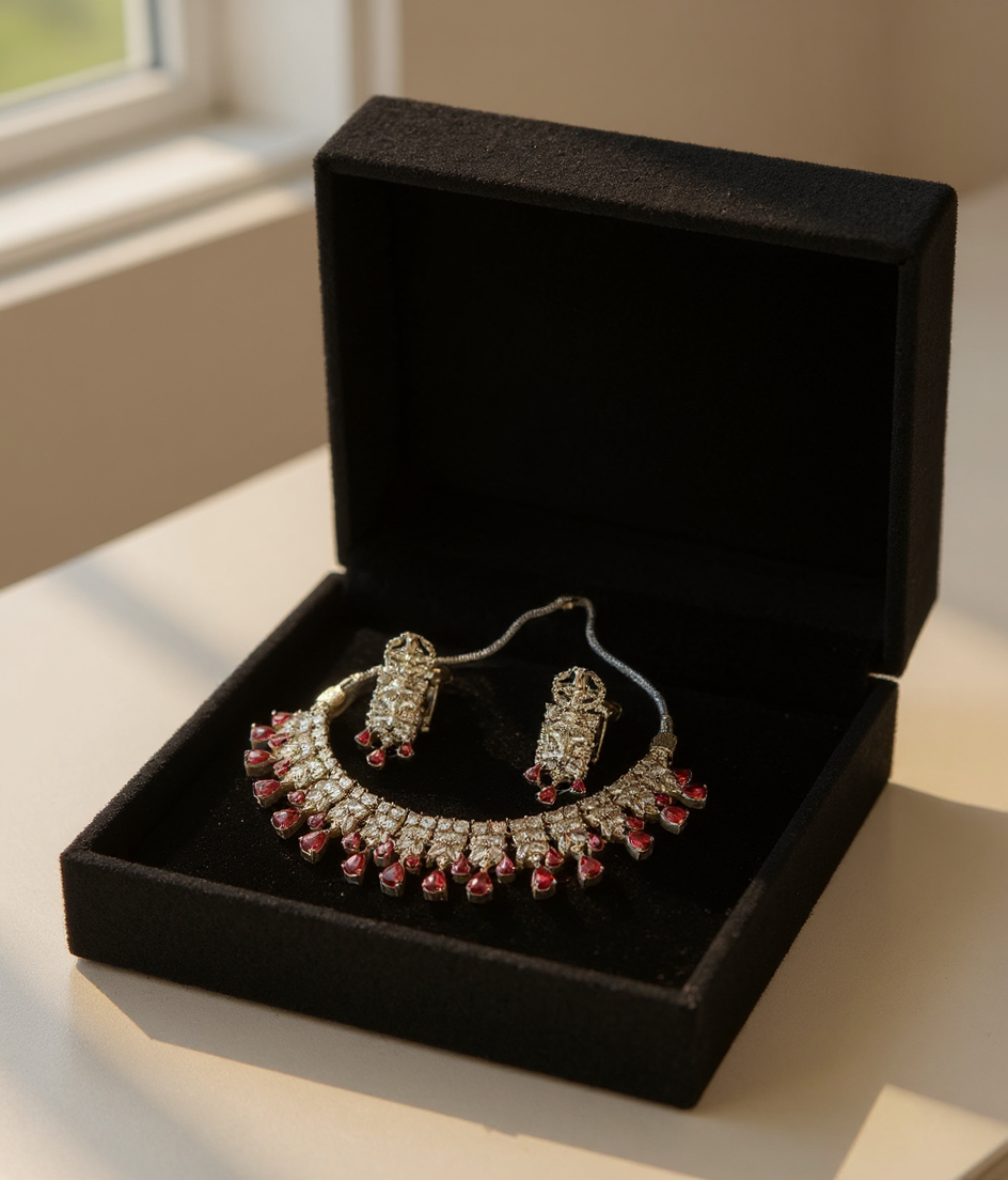 Red Ruby American Diamond Set view 3