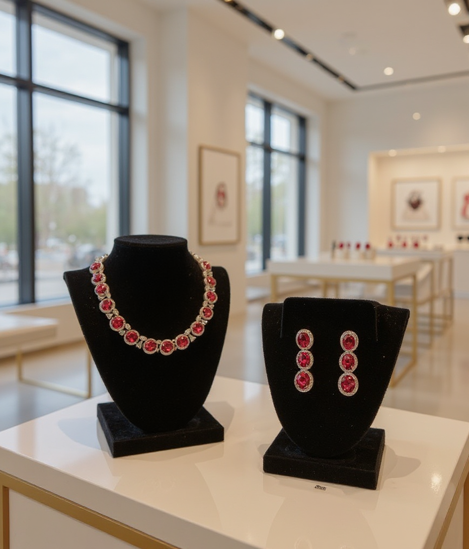 Elegant Ruby AD Necklace Set view 2