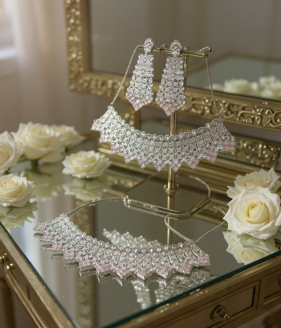 American Diamonds Pink Necklace Set view 2