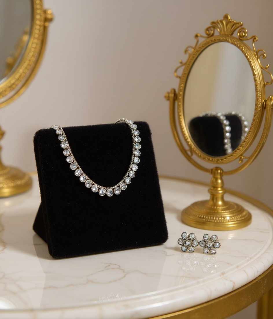 Silver American Diamond Necklace Set view 5