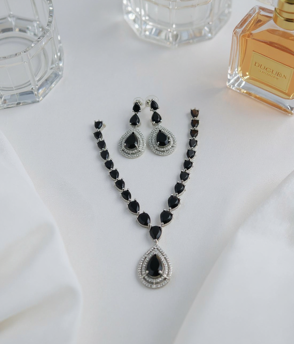 Black Pendant American Diamond Set view 2