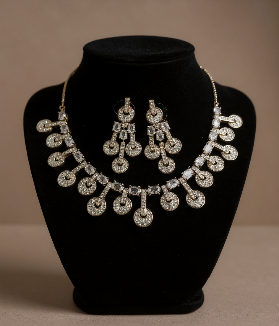 Silver American Diamonds Necklace Set view 2