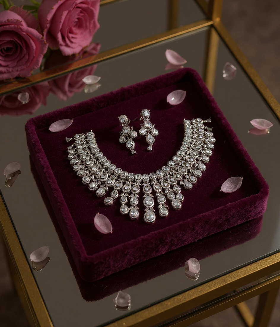 Luxurious American Diamond Necklace Set view 2