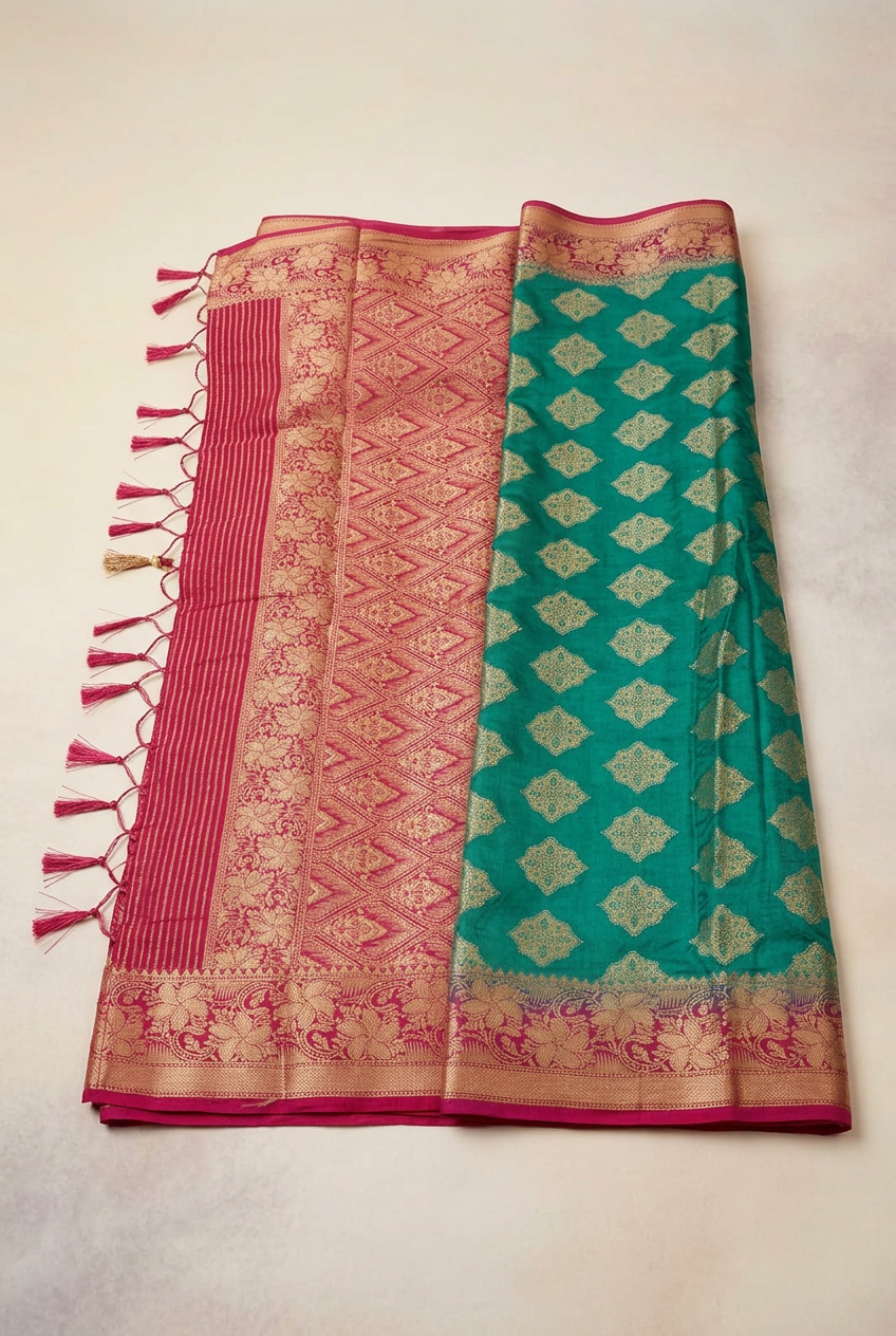 Rani Green Saree view 2