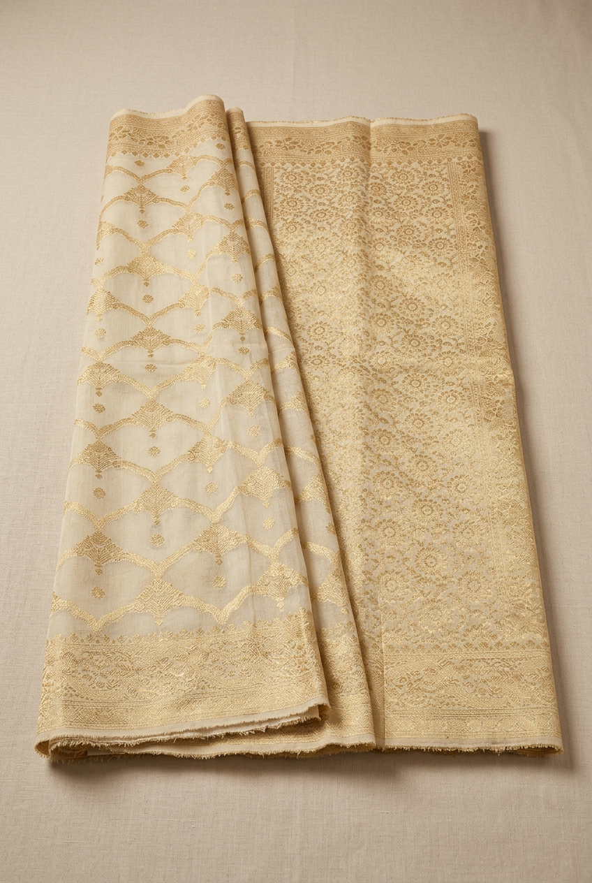 Banarsi Golden Dyeable Saree view 3