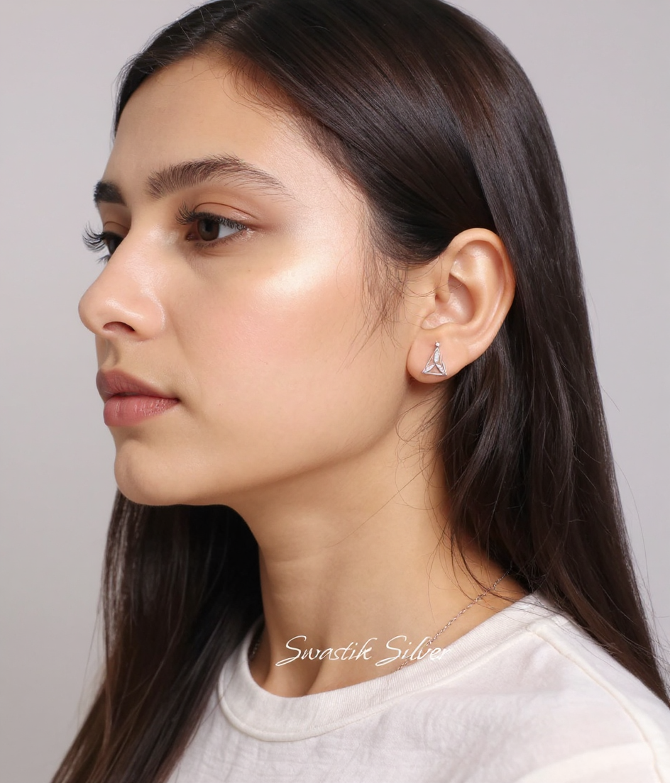 Silver Triangle Earrings view 2