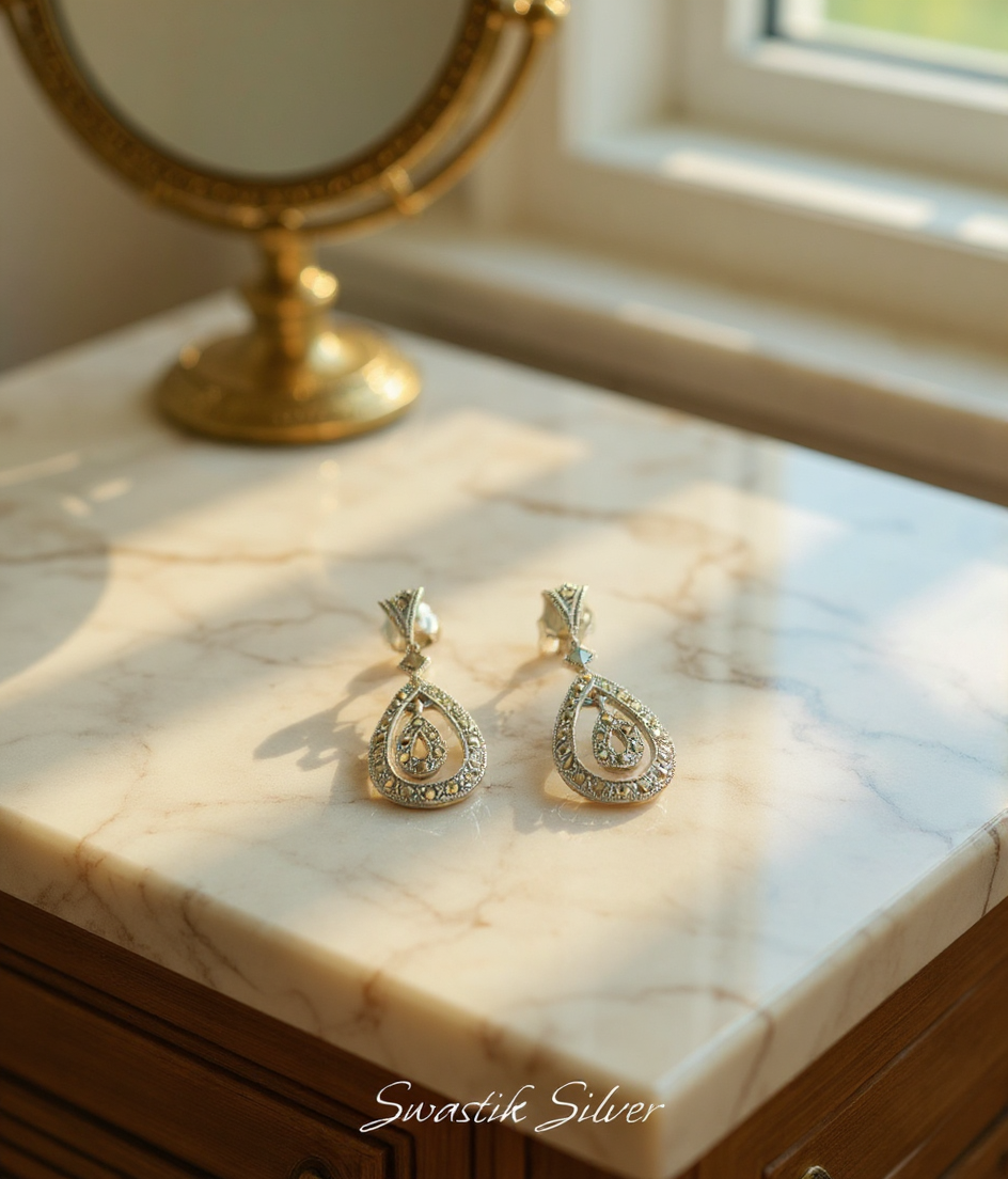 Marcasite Teardrop Earrings view 3