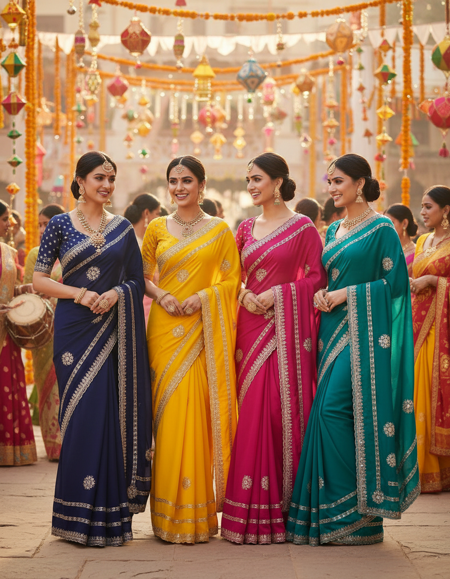 Satin Chiffon Embroidered Saree view 2