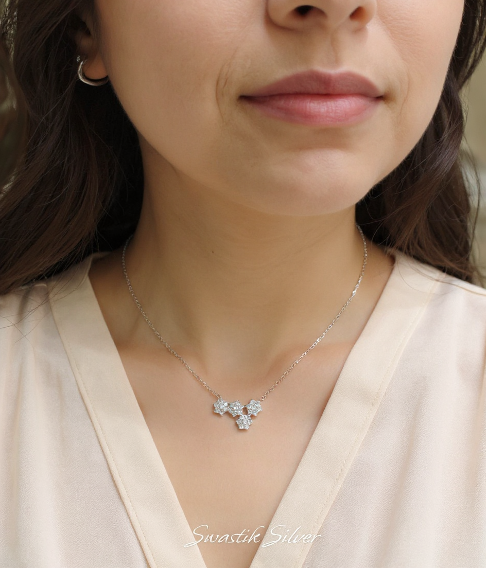Silver Floral Pendant Necklace view 3