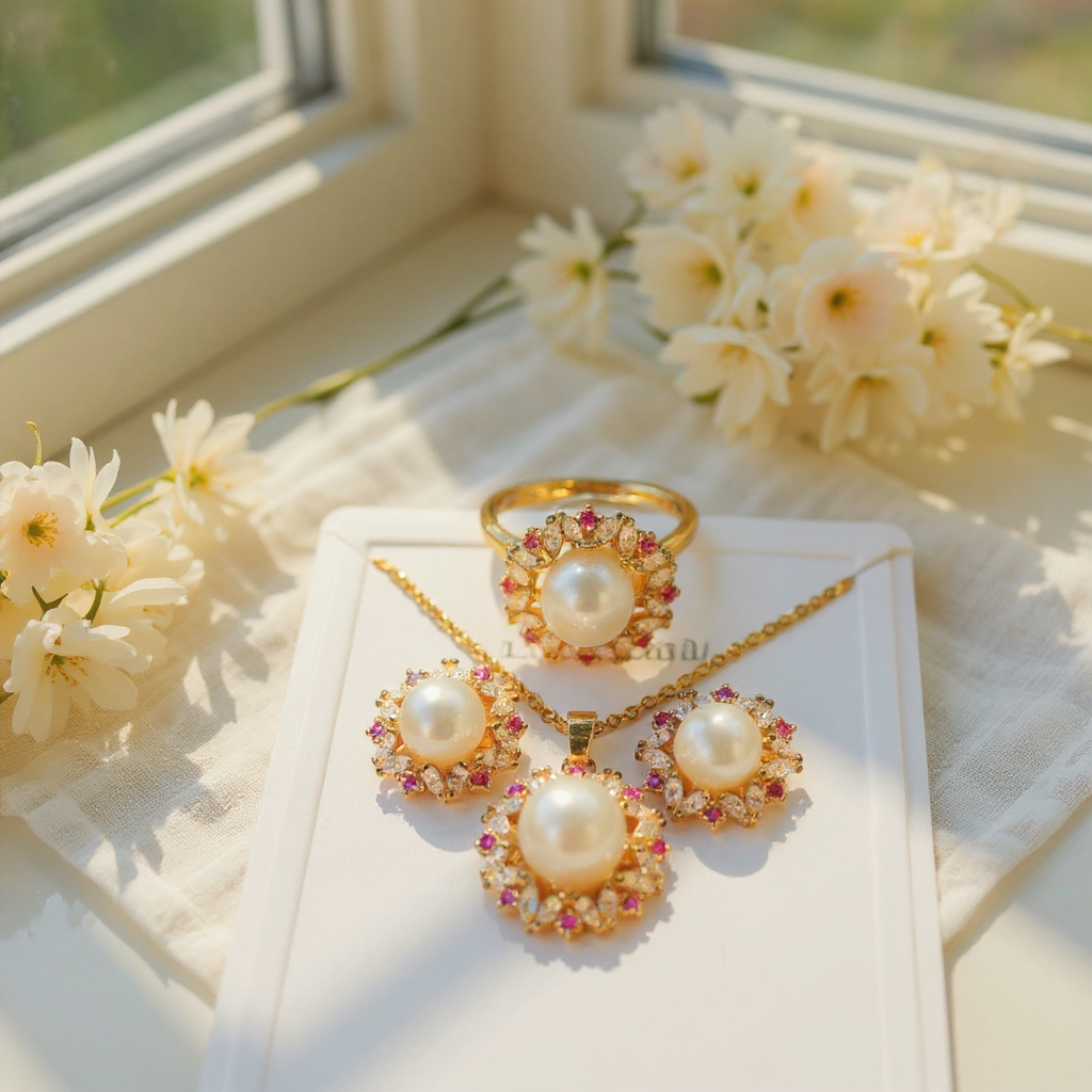 Handmade Pearl Jewelry Set view 4