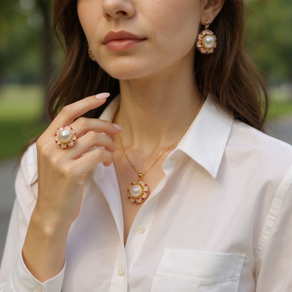 Handmade Pearl Jewelry Set view 2