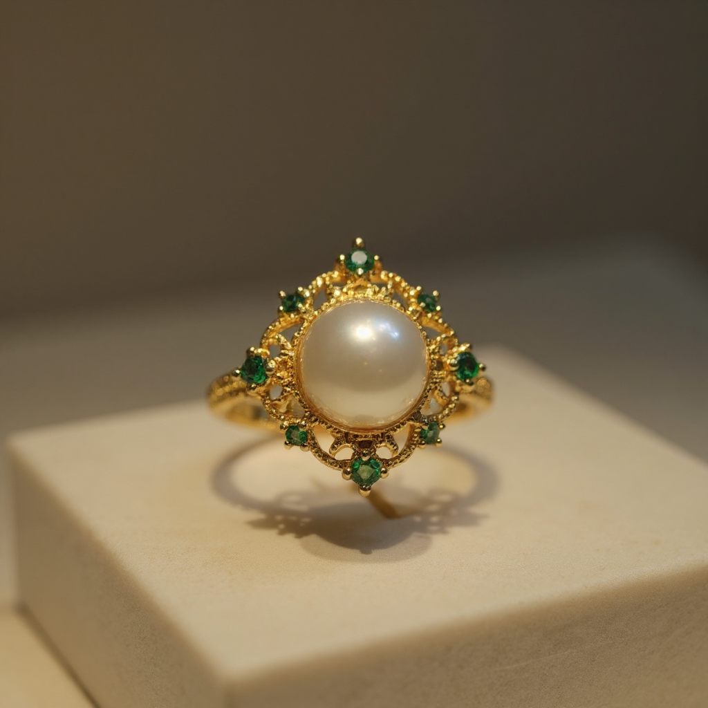 Pearl & Green Stone Pendant Set view 5