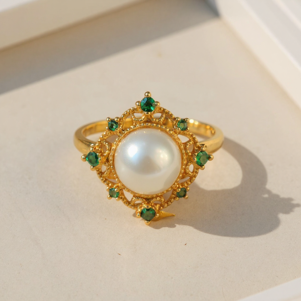 Pearl & Green Stone Pendant Set view 3