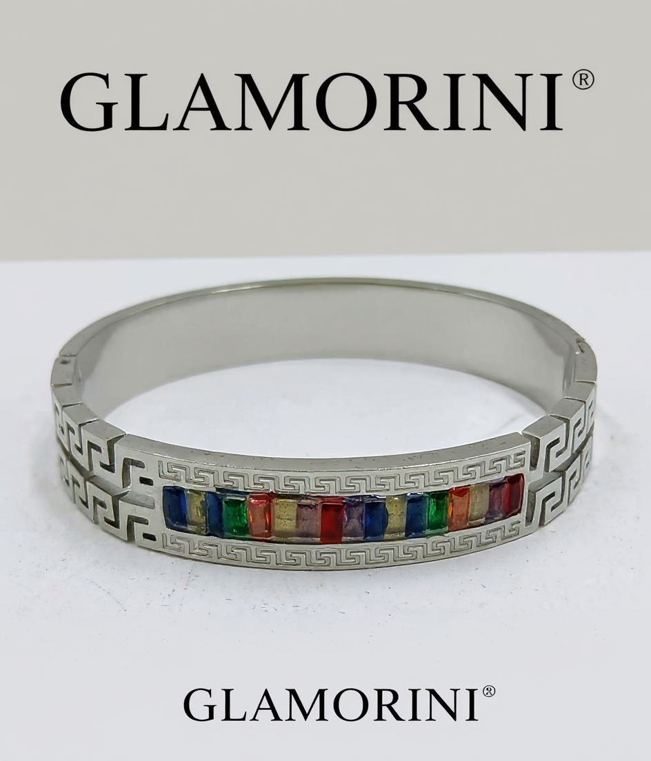 Silver Greek Design With Colorful Crystal Bracelet view 2