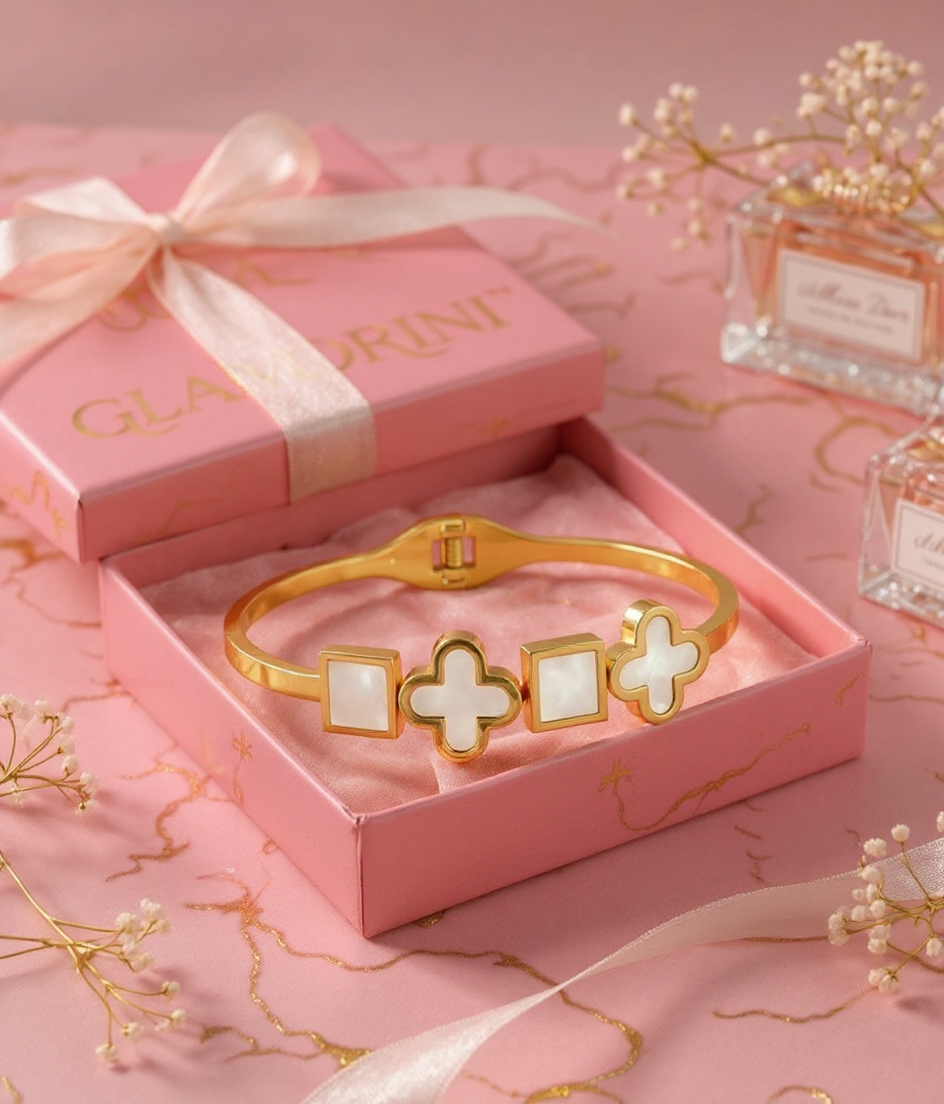 Glamorini Golden White Square Bracelet view 2