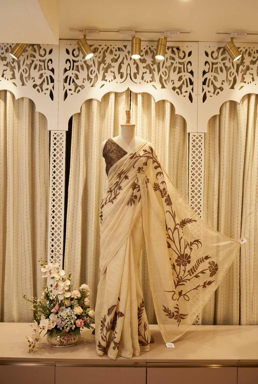 Simar Linen With  Applic Work Saree view 2