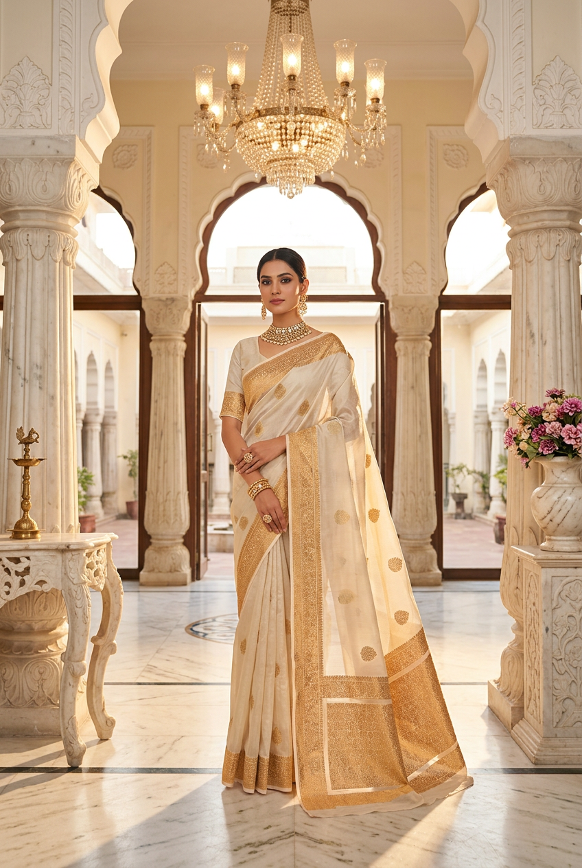 Banarasi Silk With Sona Rupa Butta and Jerry Border view 4