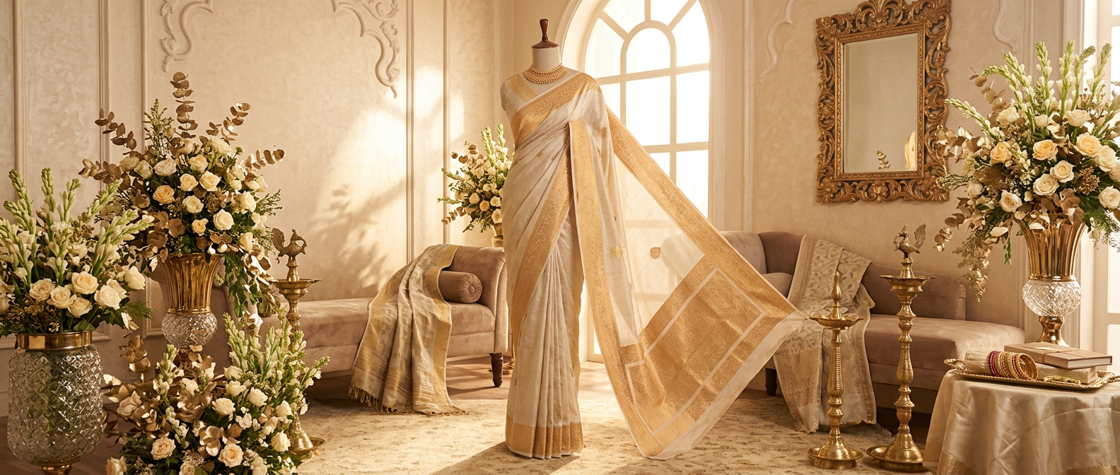 Banarasi Silk With Sona Rupa Butta and Jerry Border