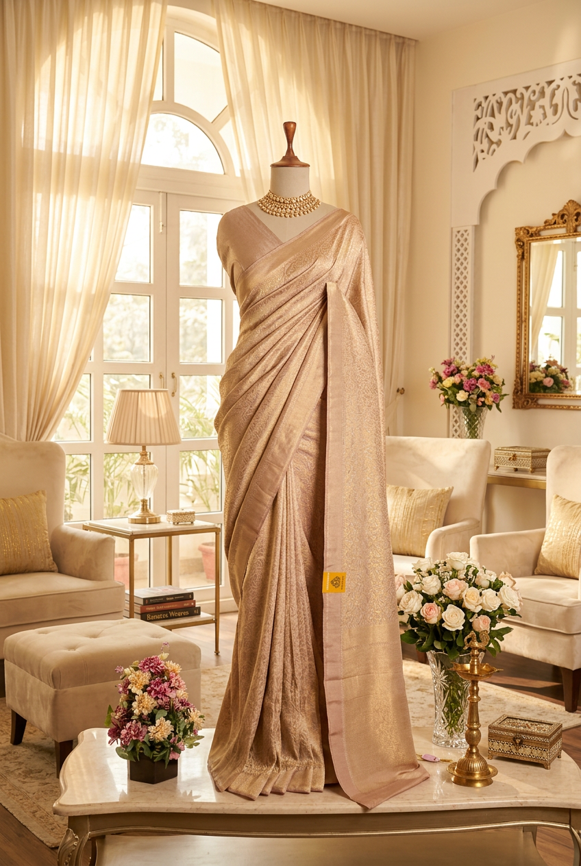 All Over Weaving With Golden Zari Silk Saree view 3
