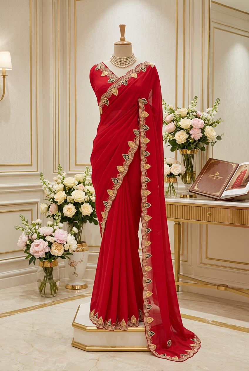 Saten Cream Saree
