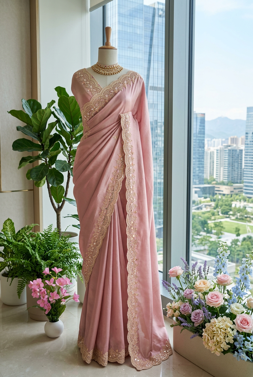 Silk Saree With Hand Embroidery