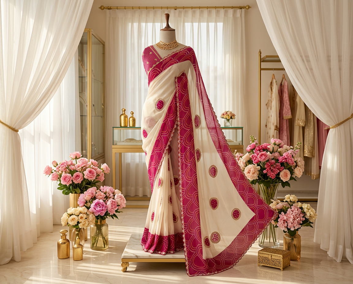 Designer Satin Creep Saree With Hand Work