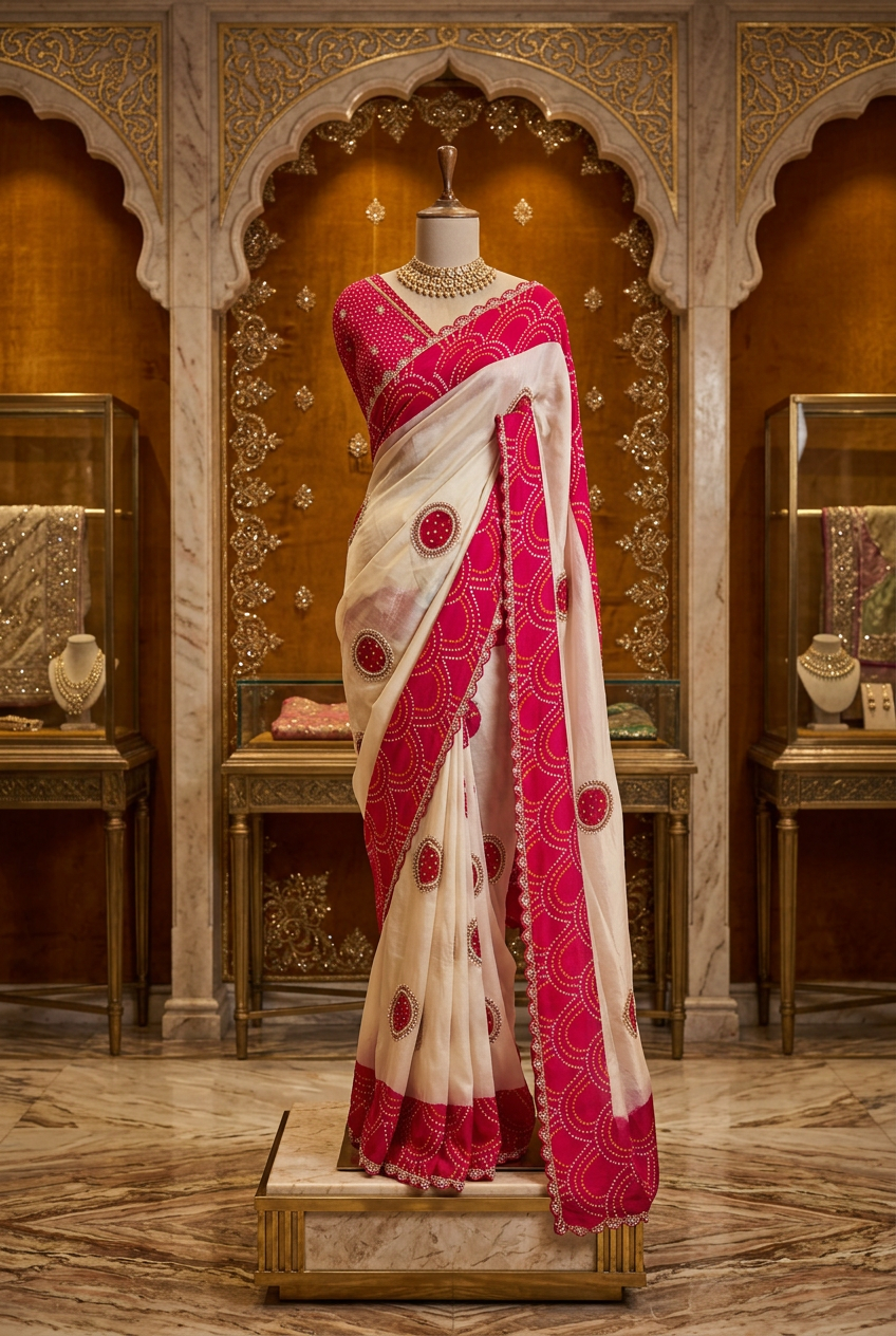 Designer Satin Creep Saree With Hand Work view 2