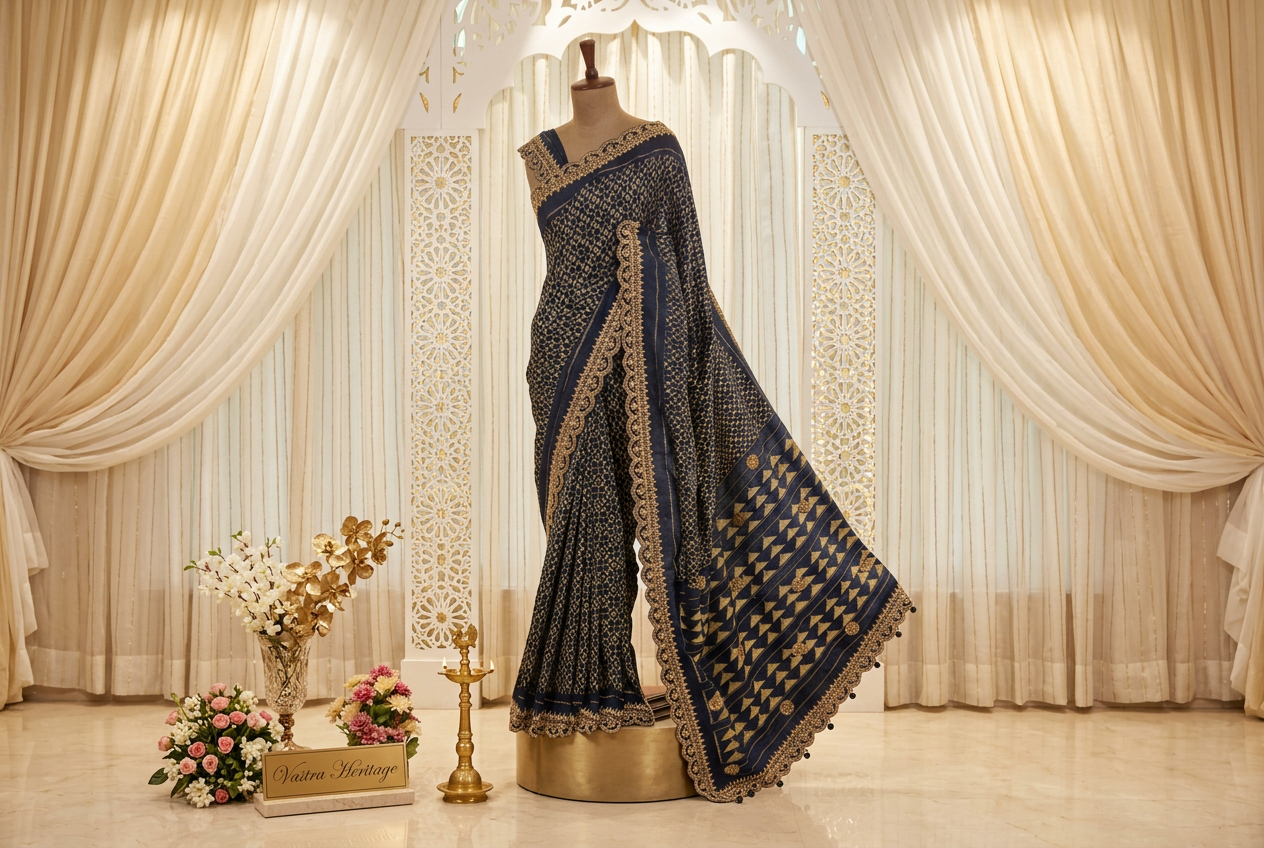 Designer Silk Saree With Hand Embroidery view 5