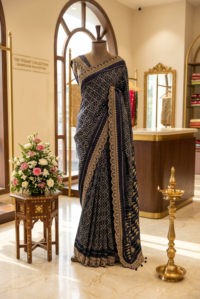 Designer Silk Saree With Hand Embroidery