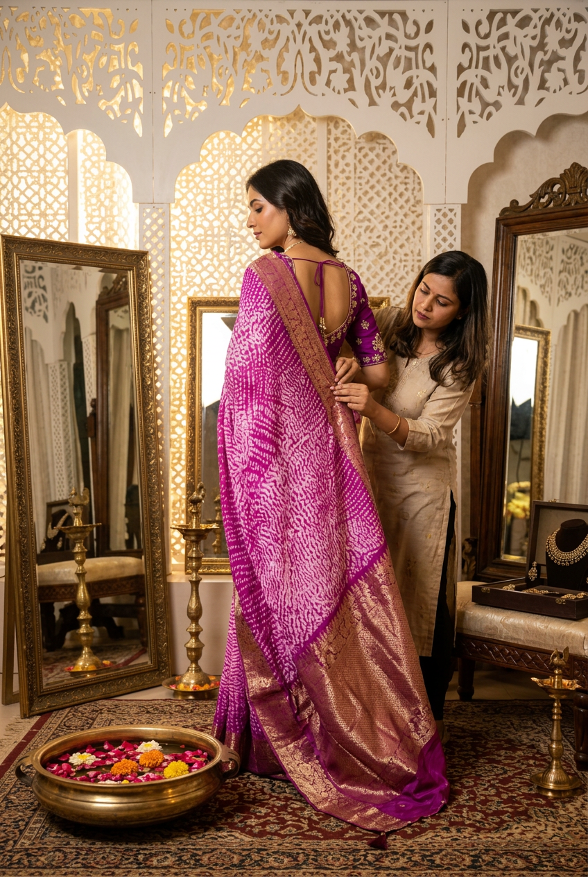 Georgette Saree With SHibori Hand Work view 3