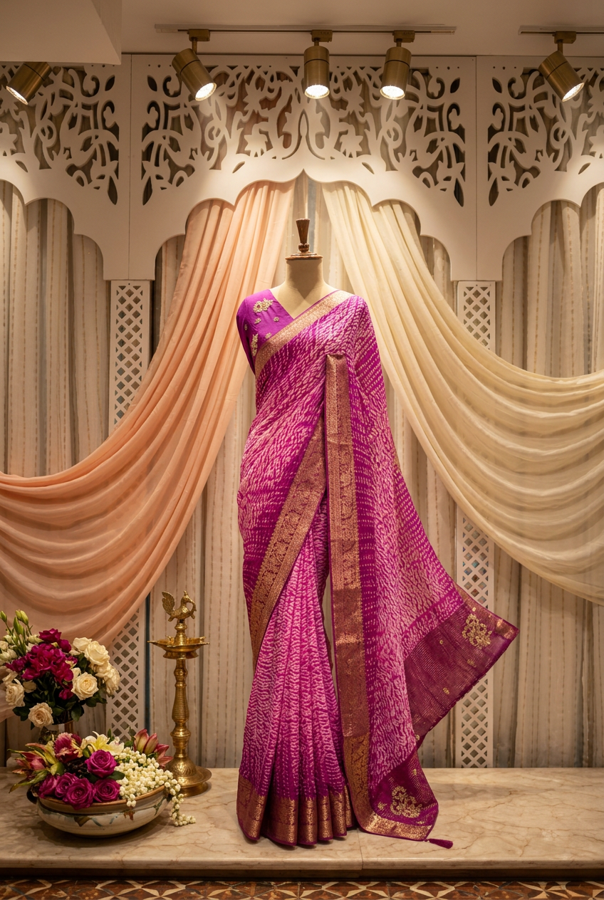 Georgette Saree With SHibori Hand Work
