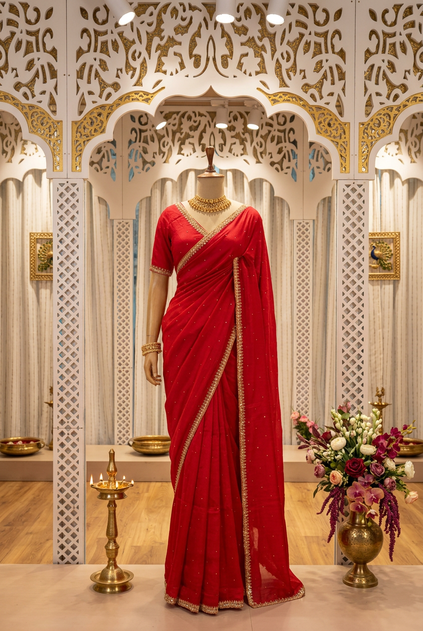 Saten Creep Saree With Hand Work view 3