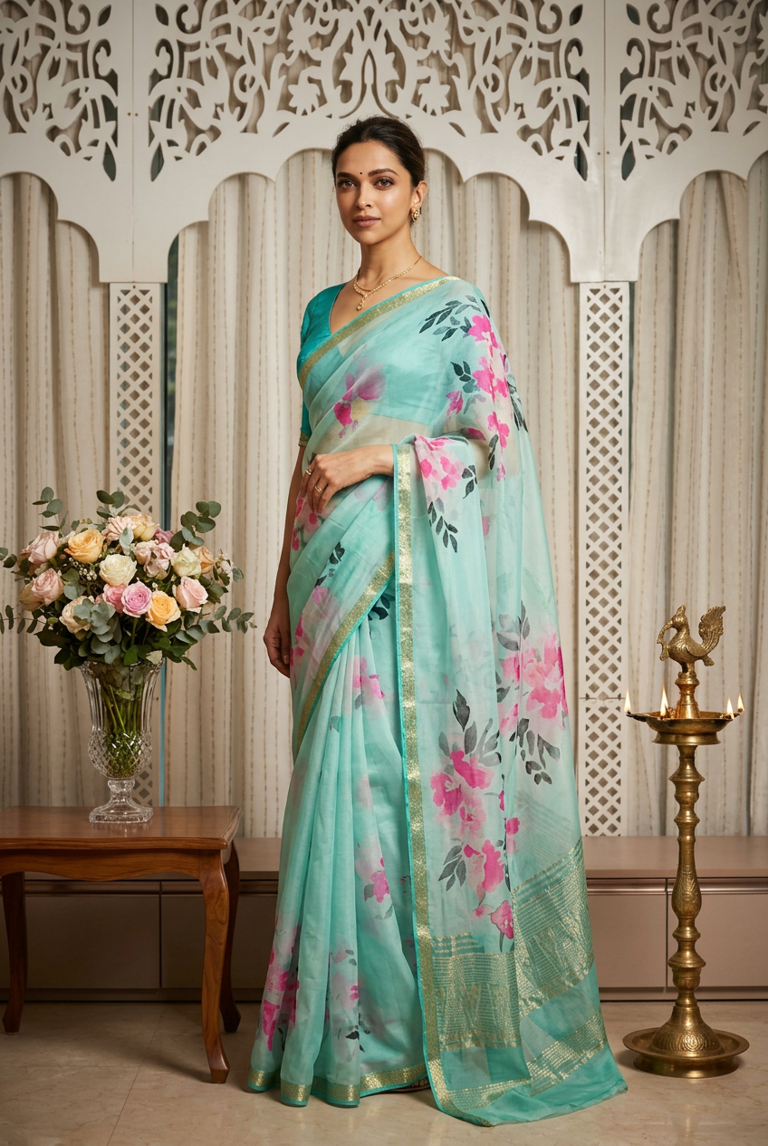 Digital Print Pure Chiffon Saree With Jerry Border view 3
