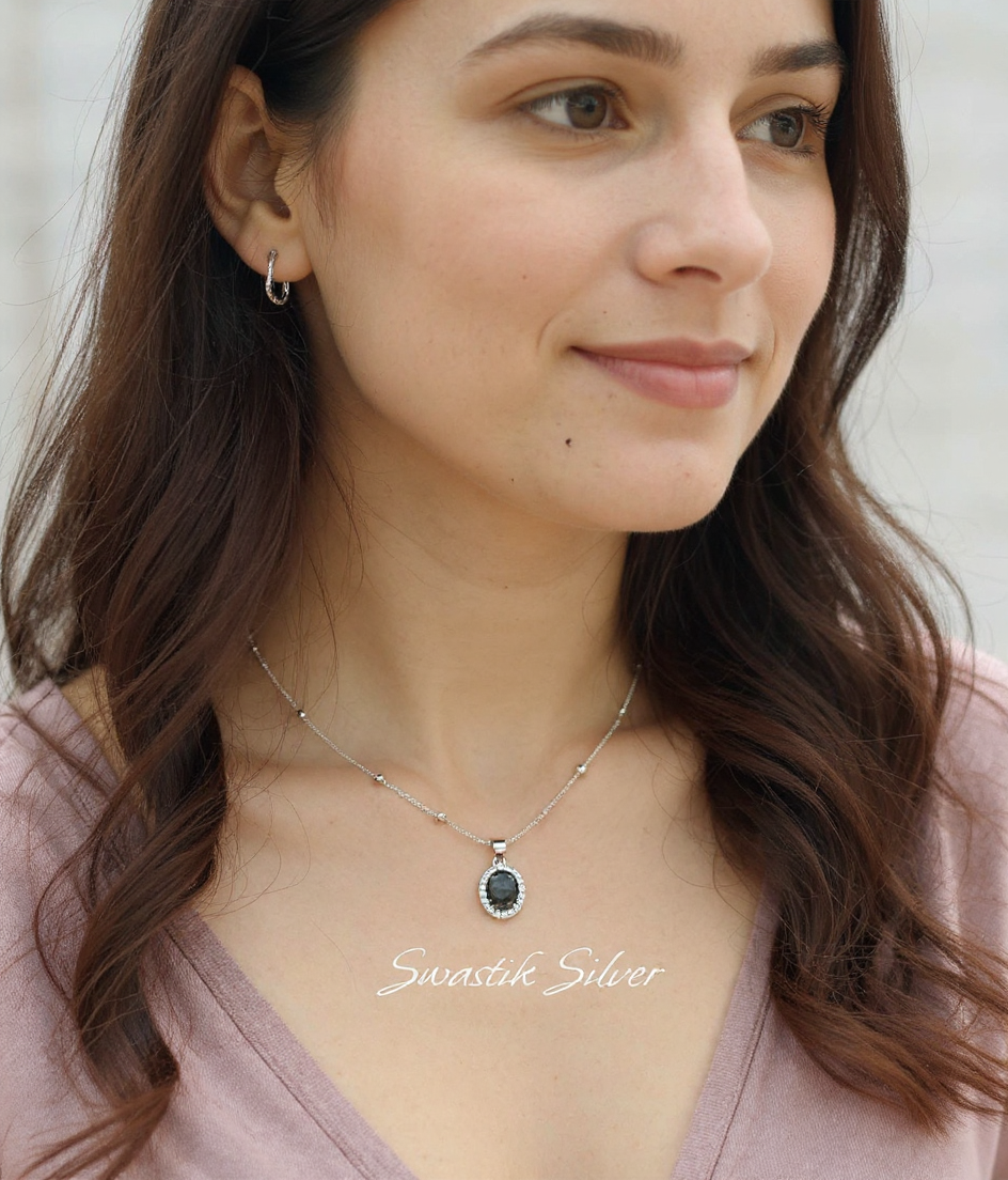Black Stone Silver Pendant view 3