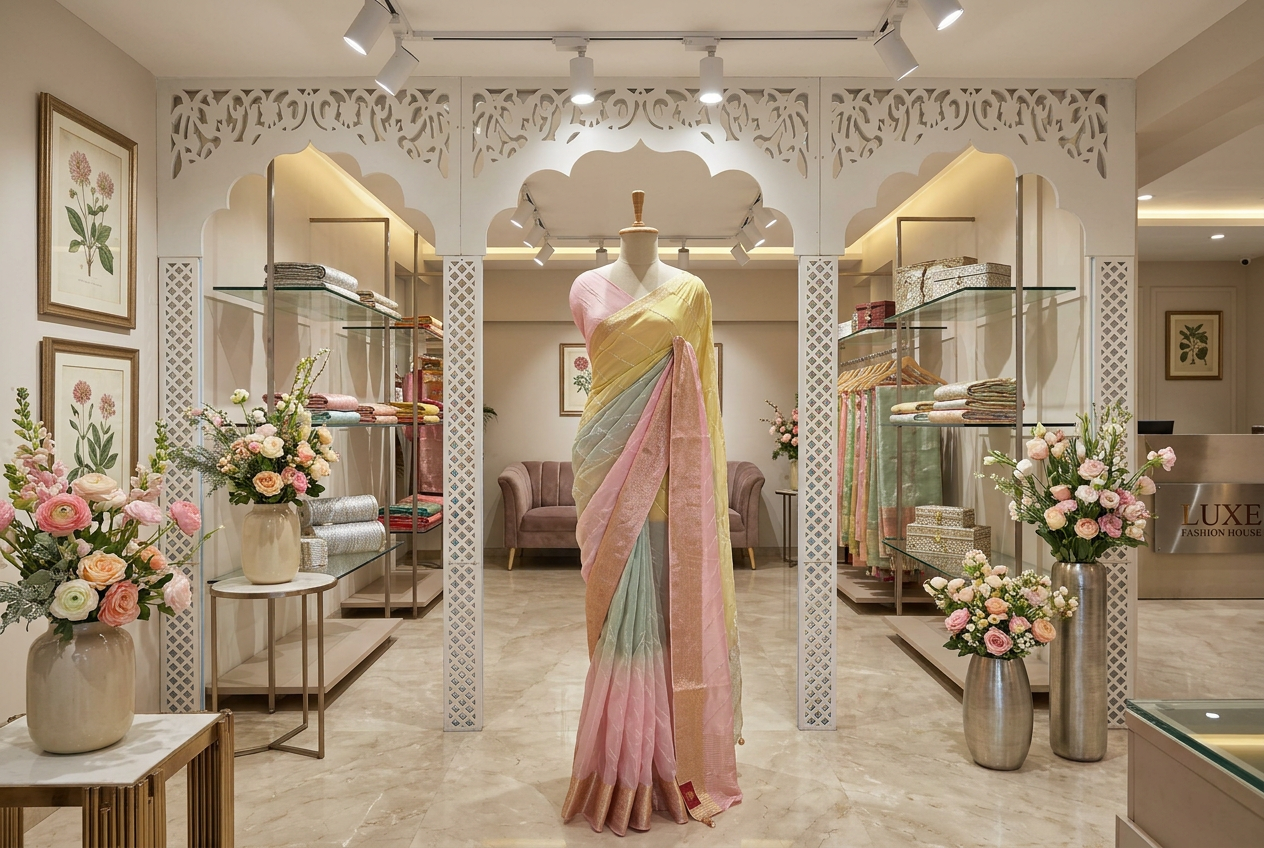 Saten Creep With Zari Border And Hand Work Full Saree