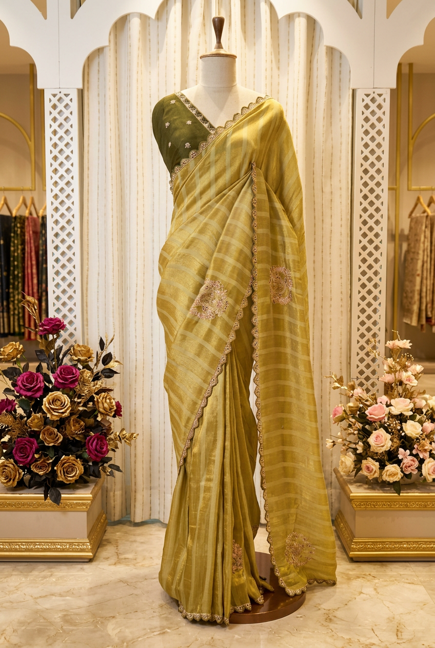 Software Ganja Whit Tissue And Hand Work Saree view 3