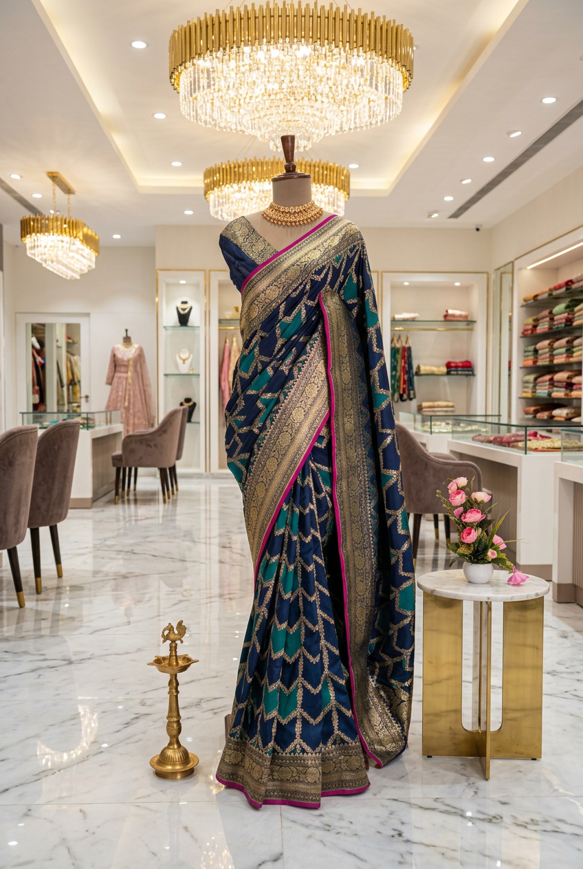Banarasi Saree With Jerry Border Dual Colour Saree view 3
