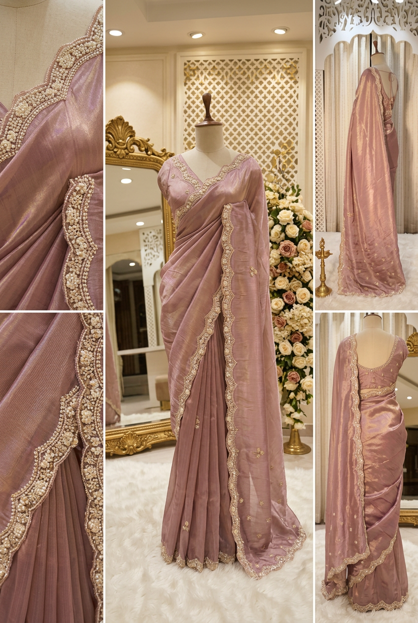 Satin Creep With Hand Work Designer Saree 1 view 4