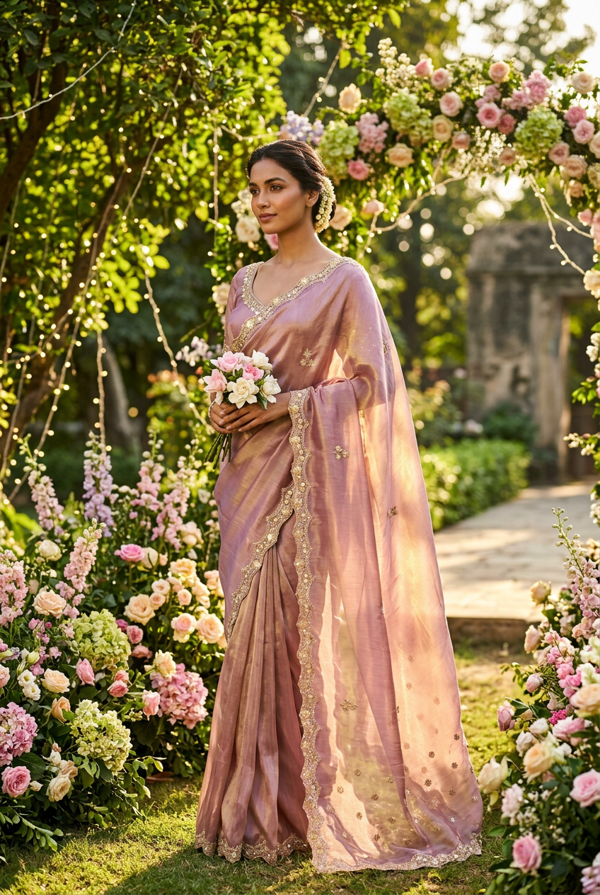 Satin Creep With Hand Work Designer Saree 1 view 3