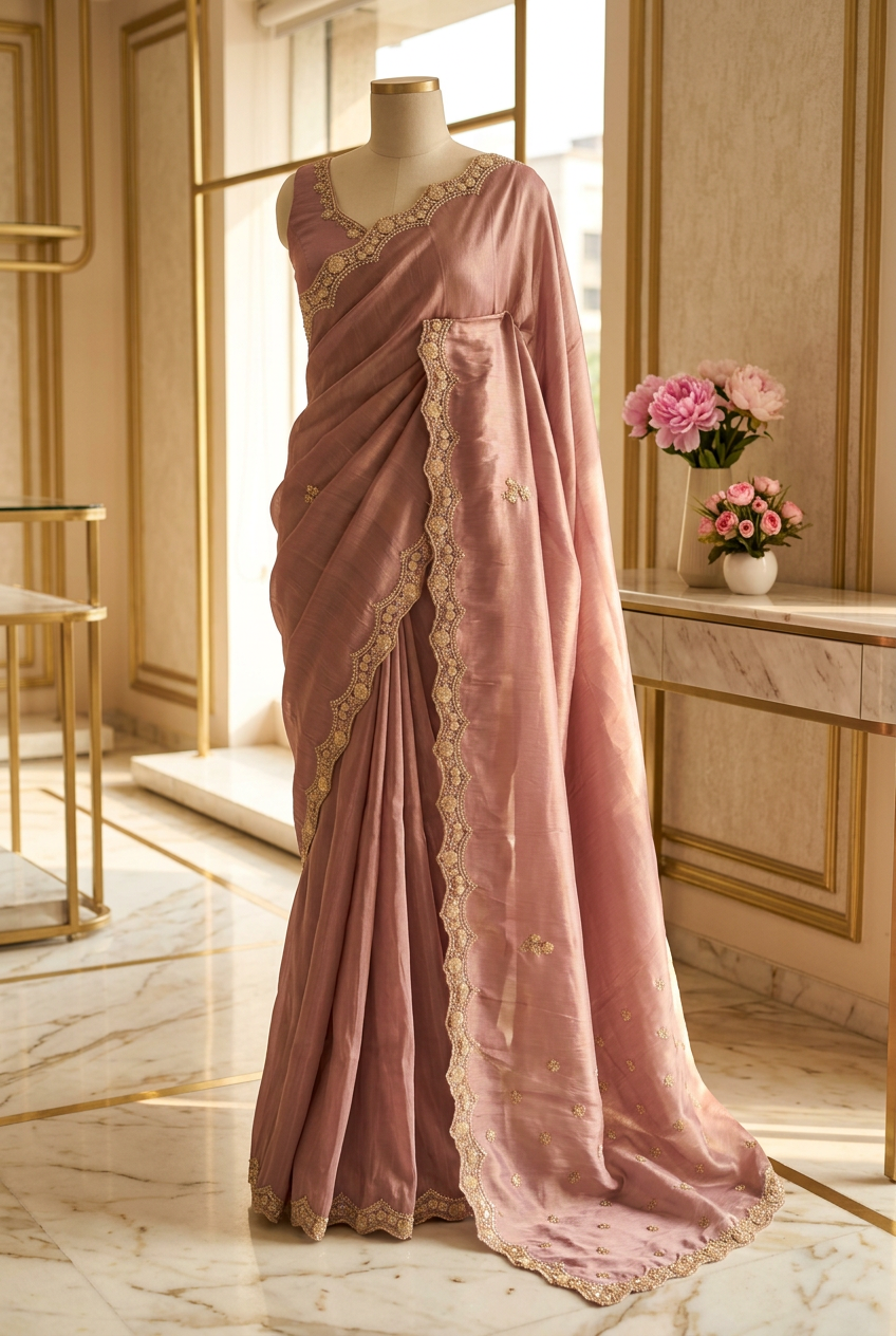 Satin Creep With Hand Work Designer Saree 1
