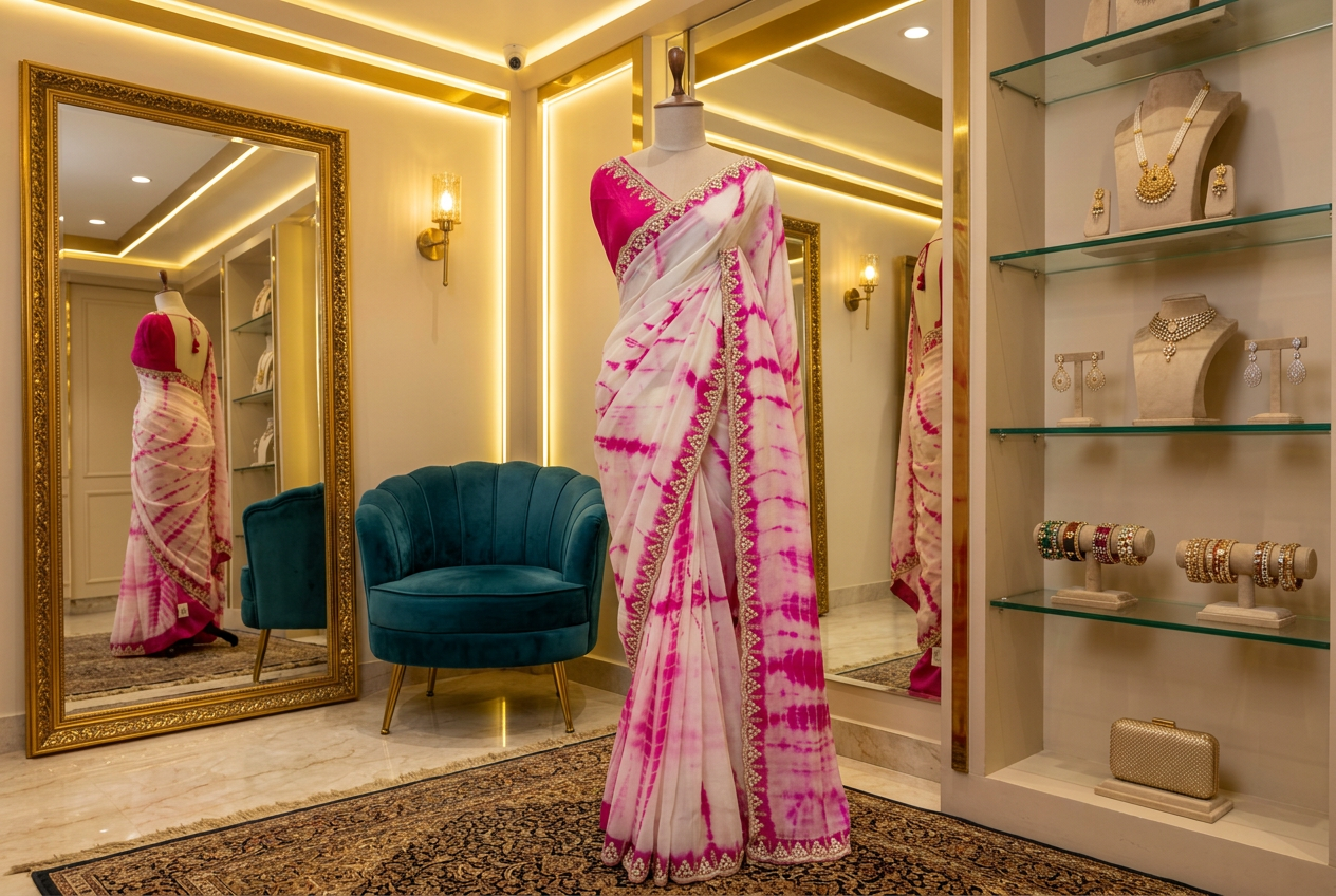 Satin Creep With Hand Work Designer Saree view 3