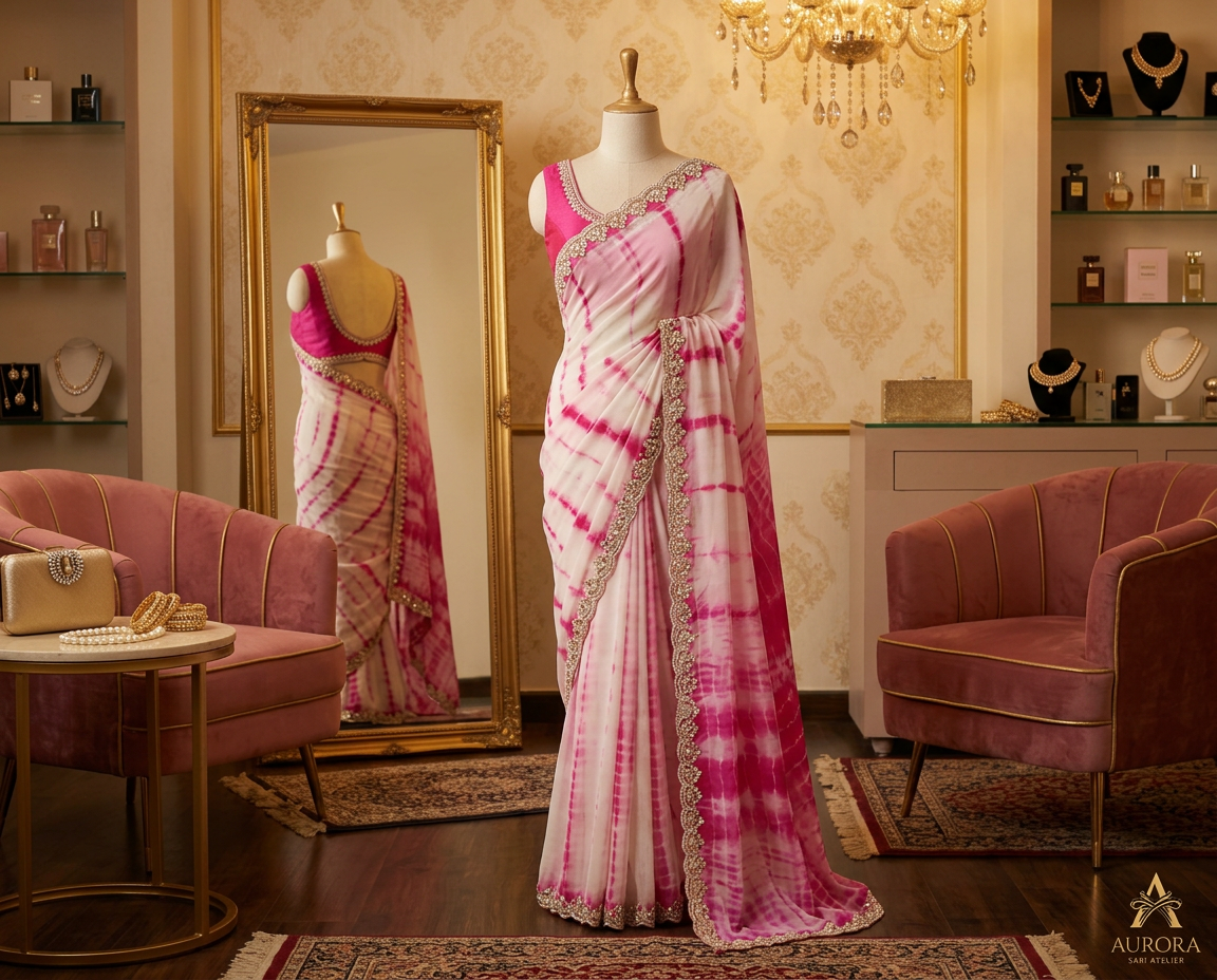 Satin Creep With Hand Work Designer Saree view 4