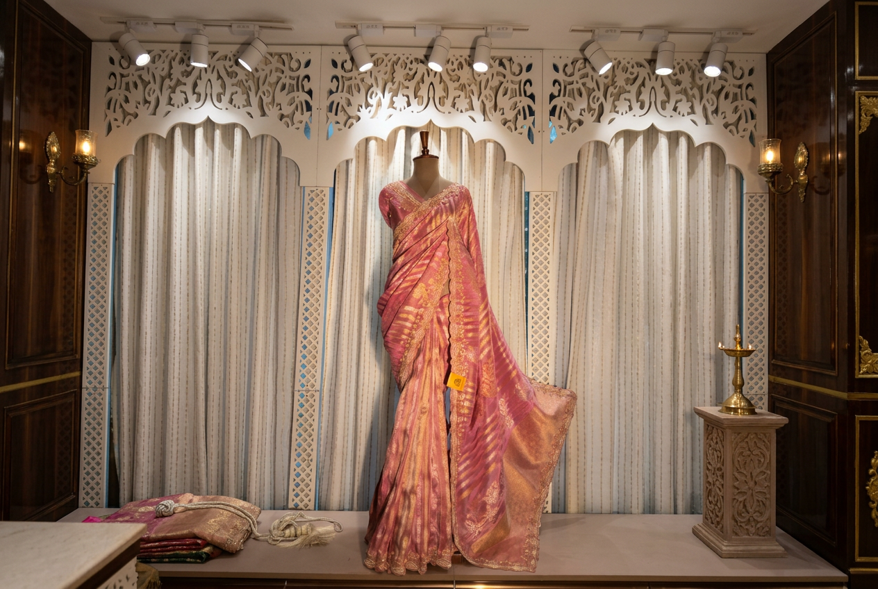 Banarasi Silk Saree With Silver And Golden Stripe and Hand Work Full Border And Blouse view 3