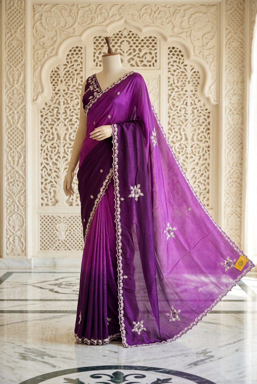 Designer Purple Silk Saree view 3